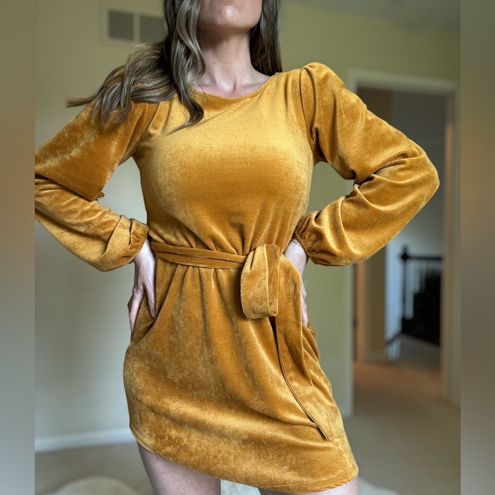 Vici by Blue Blush Velvet-like Gold Tie Dress